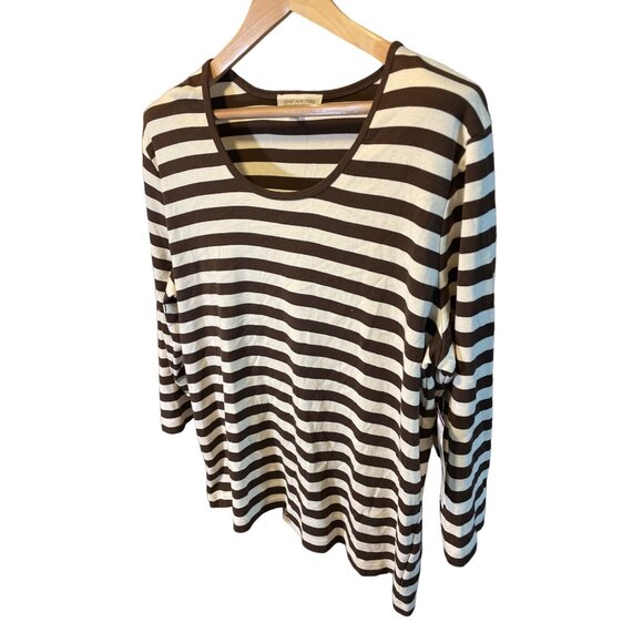 Jones New York NWT Brown White Striped 3/4 Sleeve Scoop Neck Top Sz 2X - Picture 3 of 9